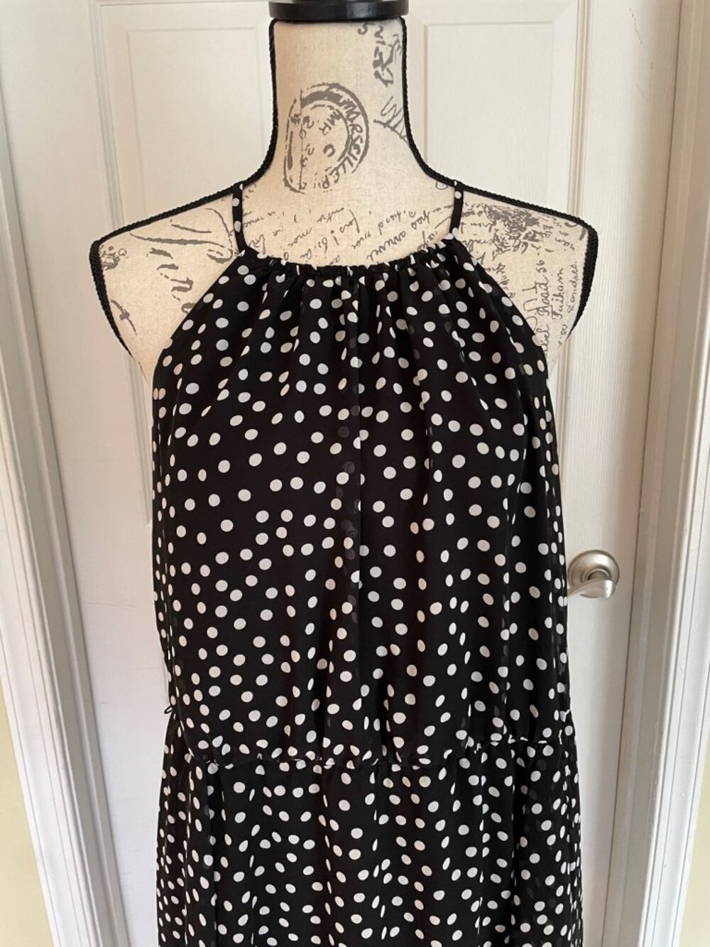 White House Black Market Black White Polka-dots Halter Sleeveless High Low 12 - Picture 3 of 14